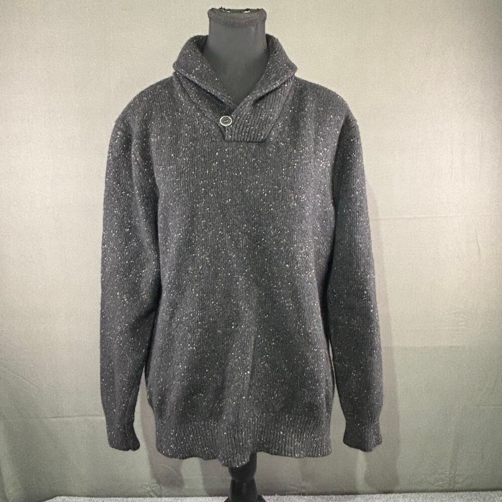 Untuckit Sweater Men’s L Lambswool Silk Blend Shawl Collar Thermal Knit Black